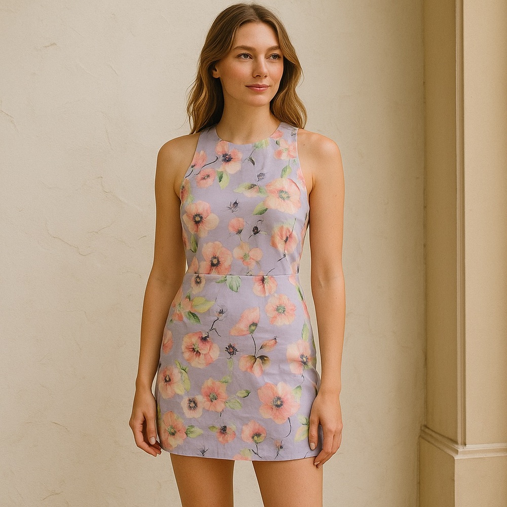 Tobi Lilac Floral Backless Mini Dress Size Small